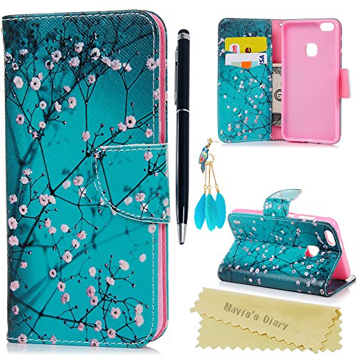 Huawei P10 Lite Funda Libro de Suave Cuero PU Premium - Mavis s Diary Carcasa Con TPU Silicona Case Interna Suave Soporte Plegable Ranuras para Tarjetas y Billetera Cierre Magn  tico - Dise  o de Algod  n
