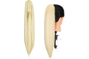 Gairyan Extensión de Cola Coleta Postiza Pelo Natural Sintético Postiza Extensiones Moño Postizo Extensiones Más Suave Aspecto Real Directo 21" - Blanqueador rubia