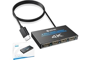 eSynic Rozdzielacz HDMI 1 w 4 Out 4K przy 30 Hz 3D z 1m Kabel HDMI 4-drożny rozdzielacz HDMI obsługuje HDCP 1.4 Bypass 1X4 z metalową obudową do Fire Stick Konsola Blu-ray