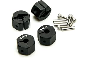 ZuoLan 1 juego de tapacubos de aluminio de 12 mm para llantas hexagonales, para coche 1/10th RC modelo (negro, 9 mm)