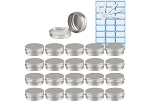ZEOABSY 50 Pièces 40ml Pots en Aluminium Vide Rond Argent Petit Cosmétiques Pot Conteneurs for Fait Main Bougies Crème Baume Voyage, 5X Spatule, 2X Étiquettes