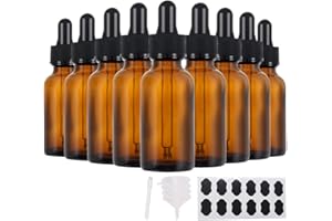 YBCPACK 24 Pack 1oz(30ml) Amber Glass Dropper Bottles with Pipette Dropper，24 Labels，1 Pen and 4 Funnels，Empty Glass Bottles for Essential Oil Blends，Perfumes，Aromatherapy and Chemistry Lab