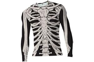 VALICLUD Halloween 3D Skelon Print T-Shirt Novelty Skeleton Rib Costume Belly Xray Funny T-Shirt for Men