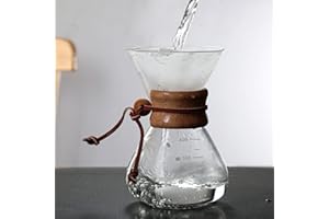 Zerodis Versez sur la Cafetière 800 Ml Filtre 400 Cafetière Infuseur Résistance aux Hautes Températures pour Double Couche Copeaux de Bois en Bois avec Verre Versez sur les Cafetières