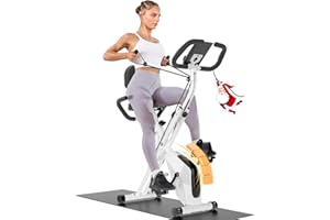 Dskeuzeew Vélo d'appartement pliable 4 en 1 magnétique avec écran LCD et capteur de fréquence cardiaque avec bandes de résistance pour entraînement à domicile