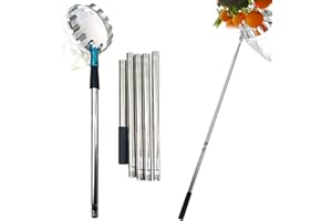 NIDONE Recolector de manzanas de acero inoxidable de 10 pies con mango telescópico, recolector de frutas, herramienta recolector de frutas con poste de conexión de acero inoxidable liviano y bolsa de tela