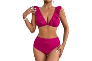 AI'MAGE Damski zestaw bikini z falbankami i wysoką talią, seksowny, dwuczęściowy kostium kąpielowy, wyszczuplający brzuch, moda kąpielowa, S-XXL