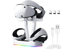 LAAZII Station de Charge pour Manette PS VR2, avec lumières RGB et Support Casque Réalité Virtuelle,Conciliable avec PS VR2 Poignée Chargement Stockage Stand