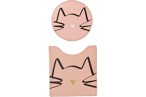 DRAEGER PARIS 1886 - Miroir Chat de Poche avec Étui de Protection - Design Féminin et Tendance - Accessoire Beauté Compact pour Sac à Main - Cadeau Original Messages Personnalisés et Motifs Charmants