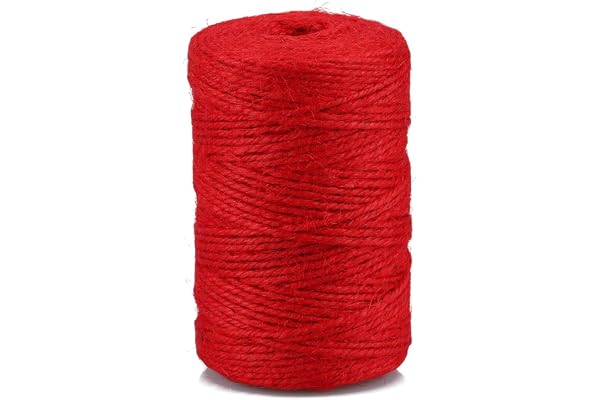 jijAcraft Ficelle de Jute Corde en Jute 2mm x 100M pour Travaux Manuels, Décoration, Emballage Cadeau, Jardinage (Rouge)