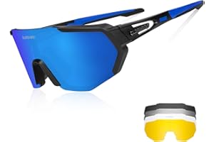 Queshark Lunettes de Sport Polarisées pour Hommes Femmes Avec 3 ou 5 Lentilles pour le Cyclisme, la Pêche, le Golf, la Conduite