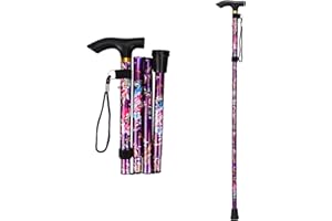 supregear Canne Pliante, Hauteur Réglable à 5 Niveaux Canne de Marche Légère Portable Bâtons de Voyage avec Dragonne et Poignée en T pour Personnes Âgées Handicapées Hommes Femmes