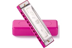 JDR Blues Harmonica Key of C, Mouth Organ 10 Hole 20 Tone with Case, Blues Armonica for Adults Professional Player Beginner Students Gifts Friends Teacher Parents|Pink