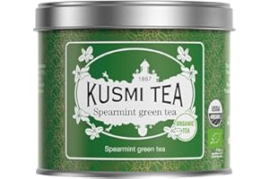 ‎KUSMI TEA Kusmi Tea - Grüner Tee mit Minze - Bio-Mischung von Gunpowder Grüner Tea mit Minze - Echte Minzeblätter - Heiß oder als Eistee genießen - Loser Tee - 100 g Metalldose - Menge für etwa 50 Tassen