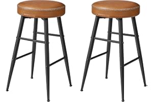 VASAGLE EKHO Colección - Juego de 2 Taburetes de Bar, Taburetes de Cocina, Taburetes de Desayuno, Cuero Sintético con Costuras, 63 cm de Alto, Silla Comedor, Fácil Montaje, Marrón Caramelo LBC080K01V1