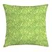 Produktbild RAINNY Green Throw Pillow Cushion Cover, Line Art Style Flourish Pattern on Green Tone Backdrop Ornate Victorian, Decorative Square Accent Pillow Case, 18 X 18 inches, Apple Green Light Yellow