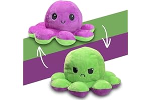 PIANETA Pluszowa ośmiornica w kształcie ośmiornicy, dwustronna, urocza, dwustronna, prezent dla dzieci, dziewcząt, chłopców, dostępna w 4 kolorach (zielona ośmiornica / fioletowa)