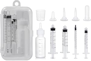 CHENIVESSS Biberon d'élevage, tétine en silicone avec seringue pour animaux domestiques, mini tétons, tétons, mangeoires pour animaux de compagnie, chatons, chiots, lapins, écureuils, avec verre doseur et boîte