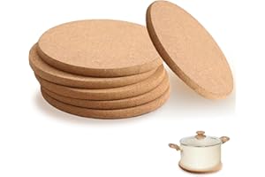 CERICAI 6Pcs Cork Placemats Set - 19CM Round Thick Corks Trivet Set, Wooden Non Slip Durable Coasters, Corks board Placemat, Multifunctional Cork Mat for Table & Countertop