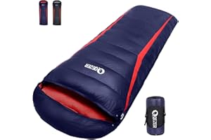 QEZER Down Sleeping Bag,Lightweight Rectangular Winter Sleeping Bag [1180g/1860g] for Adults and Kids 4 Season Camping, Hiking,Warehouse and Moutaineering Outdoor
