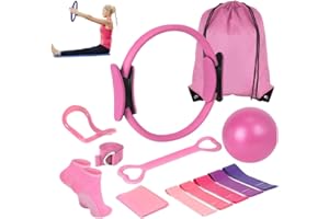 BESSELING Pilates Kit 13 pcs, Better Pilates Essential Kit for Home Workouts, 12” Pilate Circle Yoga Ring, Pilates Ball, Resistance Bands, Pilates Socks, Pilates Sets for Women Gift