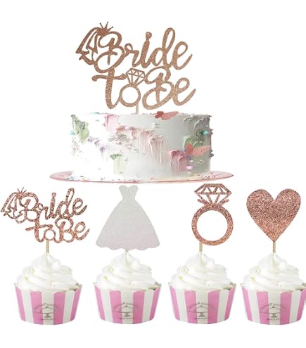 24 Stück "Miss To Mrs" Cupcake Topper Mit Glitzerring – Roségold, Für Hochzeit, Verlobung & Brautdusche