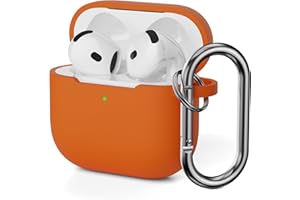 Mocarheri Custodia protettiva in silicone compatibile con AirPods 4 Gen (2024), custodia protettiva in silicone antiurto morbida per Airpods 4 2024 con moschettone, LED frontale visibile (arancione)