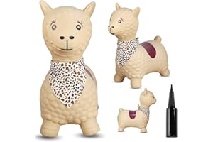 sun baby Animal Sauteur Gonflable, Jouet Enfant 1 an pour l'intérieur et l'extérieur, Design Ergonomique, Pompe Manuelle Incluse (Lama Beige)