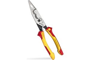 Alicates multifuncionales Wiha para electricistas 8 en 1 I Crimpado, pelado, corte, agarre, desbarbado, doblado, fijación, corte de tornillos (45705)