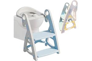 Smartwo Kinder Toilettensitz mit Treppe, 2 in 1 Toilettentrainer & Toilettenleiter, Upgraded Töpfchen Trainer mit Verbreiterte Tritt & Griffe, WC Sitz für Kinder Höhenverstellbar & Faltbar, Blau
