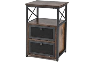 LIFEZEAL Comodino a 4 Ripiani e 2 Ante, Tavolino Lato Divano, Tavolino Basso Laterale, Mobiletto Camera da Letto, Comò, Porta Telefono, Lampada, Legno+Metallo, Vintage, Max 90kg, 40x35x60,5cm