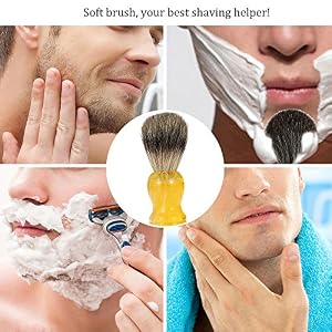 Anself Hair Shaving Brush Professional Pure Badger Yellow Handle Barber Salon Men Facial Beard Cleaning Appliance Shave… - Image 2
