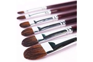 Transon Red Sable Filbert Paint Brushes 6pcs for Watercolor, Acrylic, Oil, Tempera and Gouache Painting