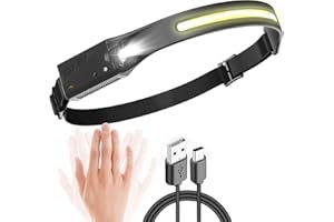 SUNDAS Lampe Frontale Rechargeable, Lampe Frontale LED Ultra Puissante USB C avec 5 Modes d’Éclairage, Détecteur de Mouvement, Lampe Torche Frontale IPX4 Étanche pour Randonnée Bricolage Camping Pêche. A++++