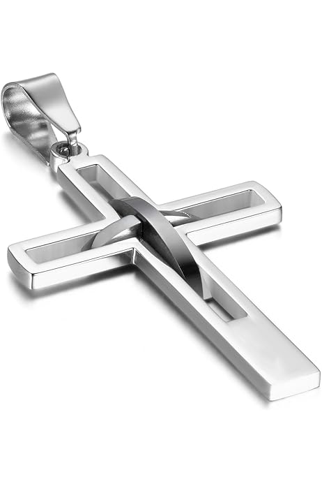 Collana Croce In Acciaio Inossidabile - Ciondolo Semplice Uomo/Donna Regolabile - Foto 3