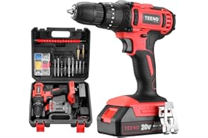 TENNO Taladro atornillador de percusión, inalámbrico, PSR, 20 V, 1 batería de litio 2A y 2 velocidades, guantes profesionales