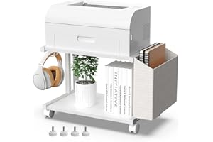 VEDECASA Supporto per stampante moderno a 2 ripiani, in legno, con custodia, per casa, ufficio, scrivania, stampante, tavolo, organizer, porta stampante mobile, carrello con rotella