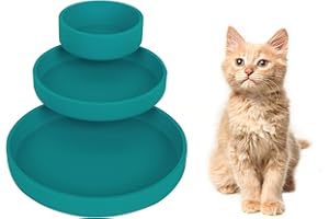 Lollanda -Futternapf für Katzen-3er Set,Silikon Futterschale,Trinkschale oval,Silikonnapf breit für Trockenfutter und Nassfutter （Dunkelgrün）