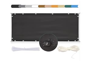 MEEYI Balkon Sichtschutz Balkon 75x250cm seitenmarkise Balkonabdeckung Balkonverkleidung Wind-und UV-Schutz Wetterfest mit Kabelbinder Ösen Seil, für Balkongeländer, Terrasse & Garten Dunkelgrau