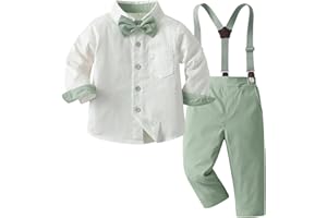 Yaopelky Toddler Boy Formal Suit Set Gentleman Outfits Long Sleeve Shirt with Bow Tie Suspender Pant Boys Wedding Dress Suits