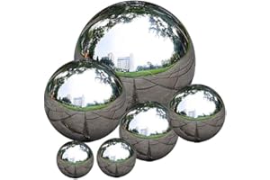 Obelunrp Statue da Giardino, Sfera in Acciaio Inossidabile Sfera Senza Cucitura a Guardia a Guardia a Sfera Lucida Sfera Riflettente Sfera da Giardino da 6 Pezzi Stile 1, Sfera Vuota