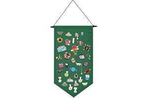 Kunyeah Wall Hanging Brooch Organizer Storage Case Colorful Canvas Pin Board Stand Enamel Pin Badge Hanging Holder Display Banner Earrings Collection Holder - Pins No Included (Green)