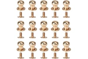 QUUPY 50PCS Round Head Solid Brass Screw Button Stud Slotted Nailhead Screwback Screw Spot Nail Rivet for Leather Rivet Gold