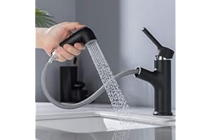 ONECE Kran łazienkowy czarny z wyciąganą słuchawką, armatura umywalkowa z mosiądzu, bateria łazienkowa jednouchwytowa, bateria mieszakowa do łazienki, czarna