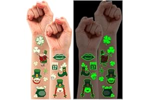 Leesgel St Patricks Day Decorations, 12 Sheet Luminous Temporary Tattoos Stickers for Kids Adults St Patricks Day Accessories Fancy Dress Irish Party Decorations