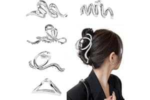 PEALOVCOM 5 PCS Pinces à Cheveux Anti-dérapante Pince à Cheveux Femme Metal Barrette Cheveux Femme Argent Claw Clip Thick Hair Griffe pour Cheveux Pinces à Cheveux à Double Griffe