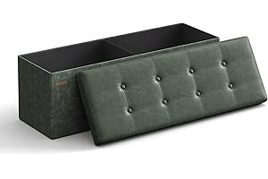 SONGMICS Puff Almacenaje, Baúl de Almacenaje Plegable, 38 x 110 x 38 cm, Taburete Reposapiés, Banco de Cubo, Soporta hasta 300 kg, para Sala de Estar, Dormitorio, Entrada, Verde Bosque LSF070C01