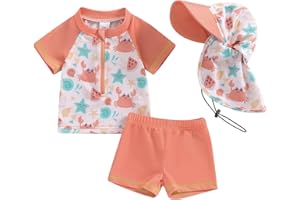 XIXIMAON Maillot de Bain Bébé Garçon 3 Pièce Anti UV T-Shirt Manches Longues + Short de Bain + Chapeau de Soleil Costume de Bain Piscine Nataiton Plage