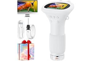 ASHFLY Microscope for Kids, 2.0 Inch HD Screen Portable Pocket USB Mini Kids Microscope Camera Toy with 3 Levels Adjustable Lights, for Birthday Christmas Aged 3-12 Boys & Girls - White
