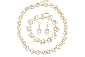 TOFBS Perle Parure Gioielli per Donna Ragazza Placcato Argento Collana Orecchini e Bracciali Set Collana di Perle Gioielli Sposa Set Festa Compleanno Anniversario Natale San Valentino Regali